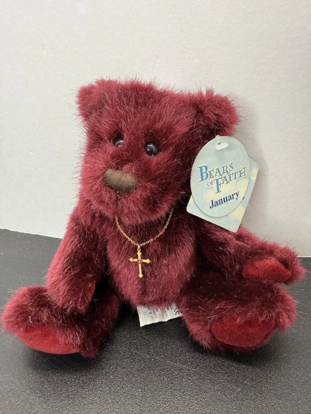 Dakin Garnet January Plush Bears of Faith Religious Teddy With Gold Cross 9